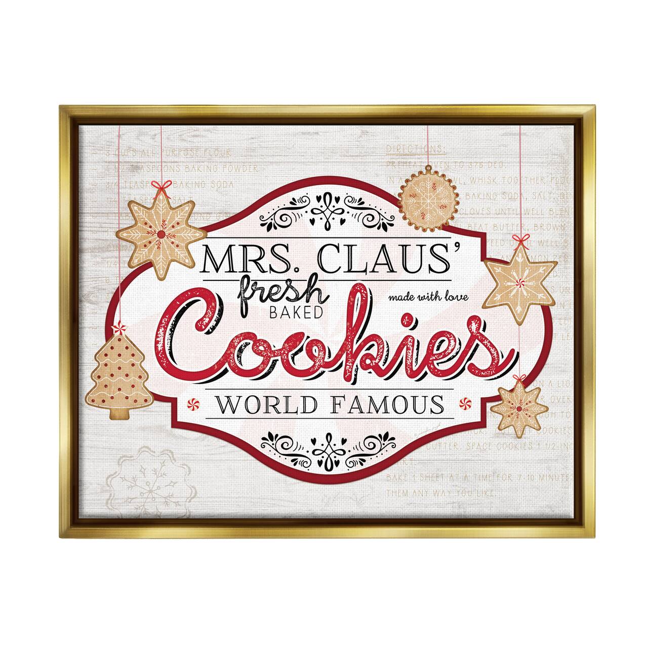 Stupell Industries Vintage Mrs. Claus Cookies Sign Framed Floater Canvas Wall Art